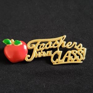 Vintage AJC Teachers Have Class Gold Brooch with Red Apple